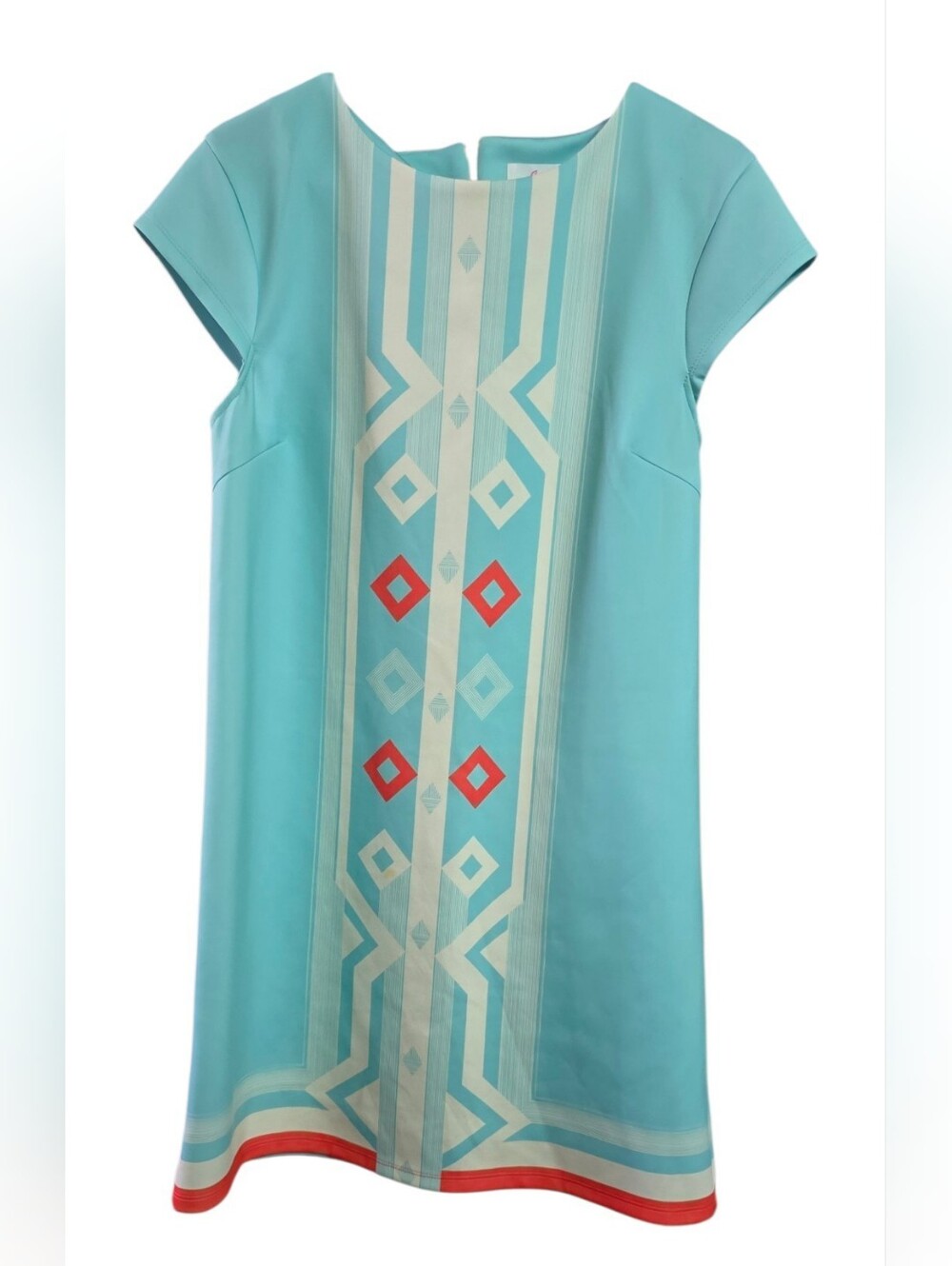 JULIE BROWN Allora Dress Shift Cap Sleeves Blue Orange Striped Size Large